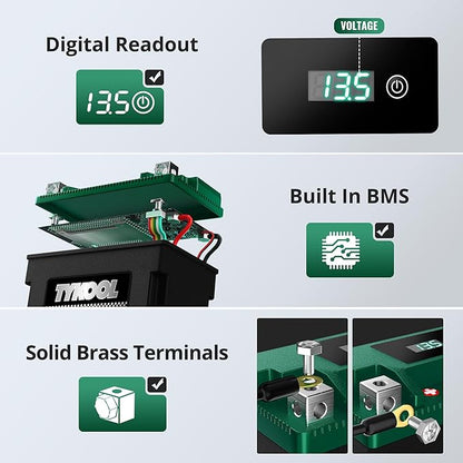 TYKOOL YTX14-BS-STD 400 CCA,Lithium LiFePO4 12v Motorcycle Battery,ATV Battery,2X Cranking Amps,Digital Readout for SOC,Comptitable for ATV,Piaggio Scooter,Honda UTV,Yamaha Snowmobile