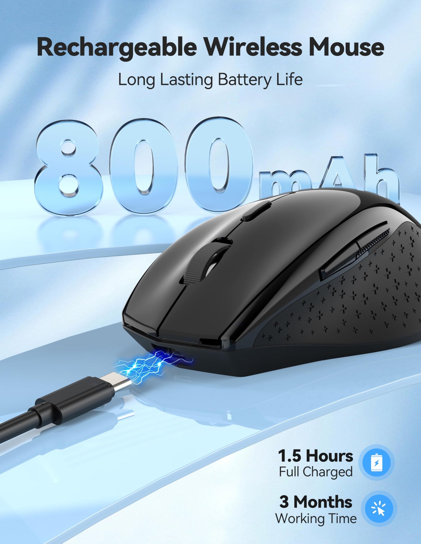 TECKNET Rechargeable Mouse,2.4 GHz Ergonomic Silent Mice with 6 Buttons