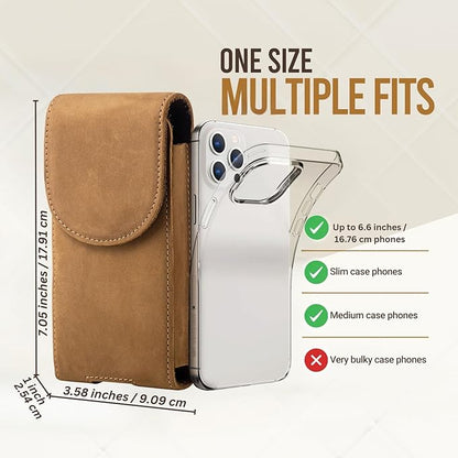 Hengwin Leather Cell Phone Holster Belt Pouch Case with Belt Clip Fit for iPhone 16 Pro Max 15 Pro Max 15 Plus 14 Pro Max 13 Pro Max Samsung Galaxy S25 Ultra S24 Ultra S23 Ultra A15 (Light Brown)