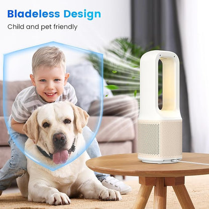 Misby Desk Fans Small Quiet, 13 Inch Bladeless Table Fan, 9 Speeds for Powerful Airflow, 70° Oscillating Fan with Night Light and Timer, Desktop Cooling Fan for Bedroom, Office, Nightstand