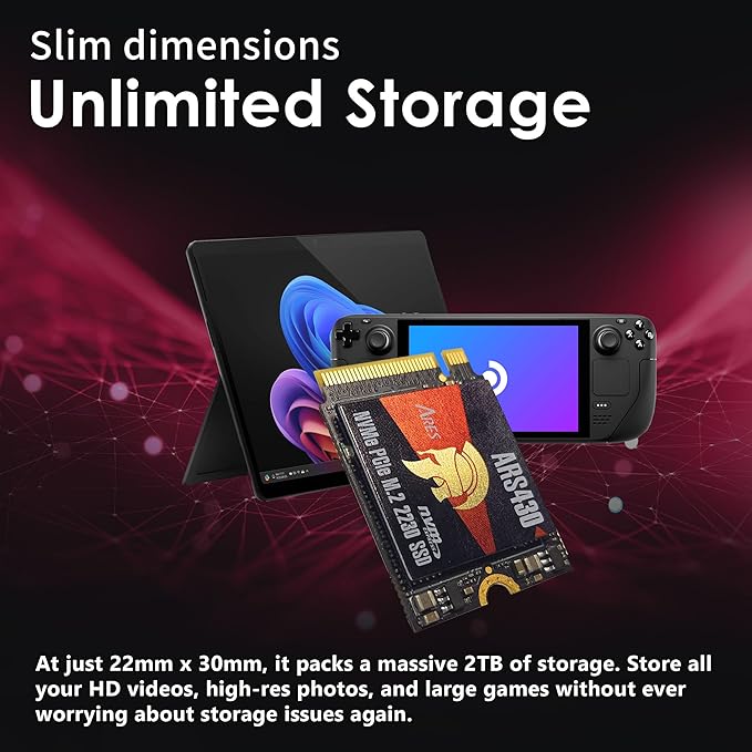 DATO M.2 2230 SSD 1TB, PCIe Gen 4x4 NVMe Internal Solid State Drive with Aluminum Heatsink, Compatible with Steam Deck, ROG Ally, Surface Pro, Mini PCs, Ultrabook, Up to 5000/3200 MB/s - ARES ARS430