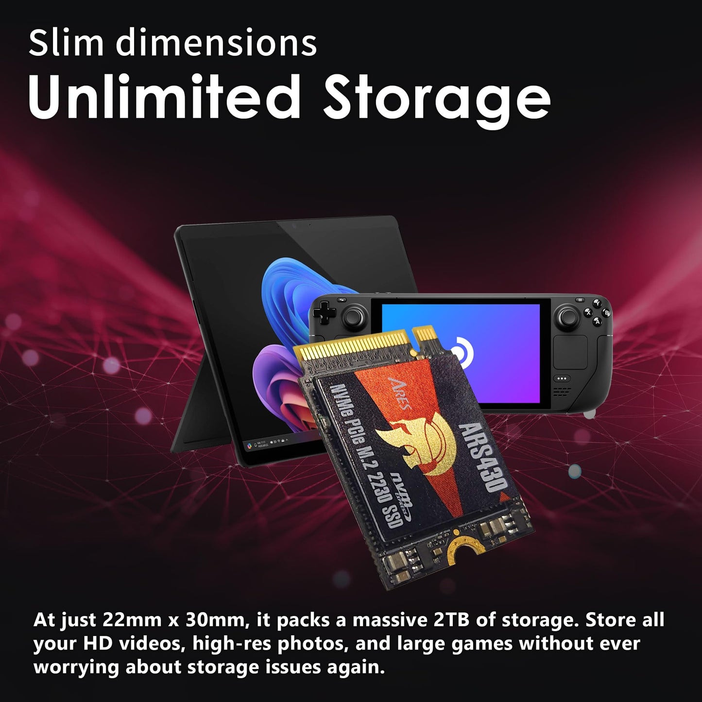 DATO M.2 2230 SSD 1TB, PCIe Gen 4x4 NVMe Internal Solid State Drive with Aluminum Heatsink, Compatible with Steam Deck, ROG Ally, Surface Pro, Mini PCs, Ultrabook, Up to 5000/3200 MB/s - ARES ARS430