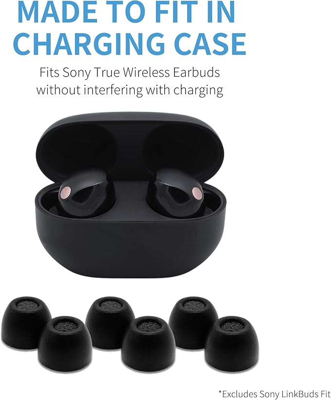 Comply TrueGrip | Premium Memory Foam Replacement Earbud Tips for Sony True Wireless Earbuds | Enhanced Comfort, Secure Fit, Superior Noise Isolation, Cleaning Tool | Black, Medium (3 Pairs)