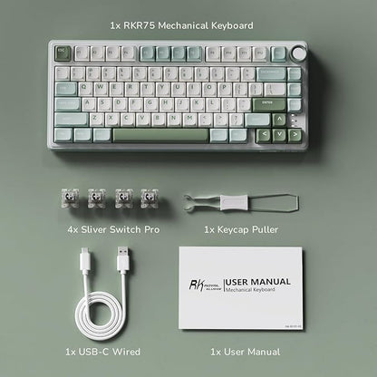 RK ROYAL KLUDGE R75 Mechanical Keyboard Wired with Volume Knob, 75% Keyboard Gasket Mounted, Hot Swappable, Creamy Sound, MDA Profile, PBT Keycaps