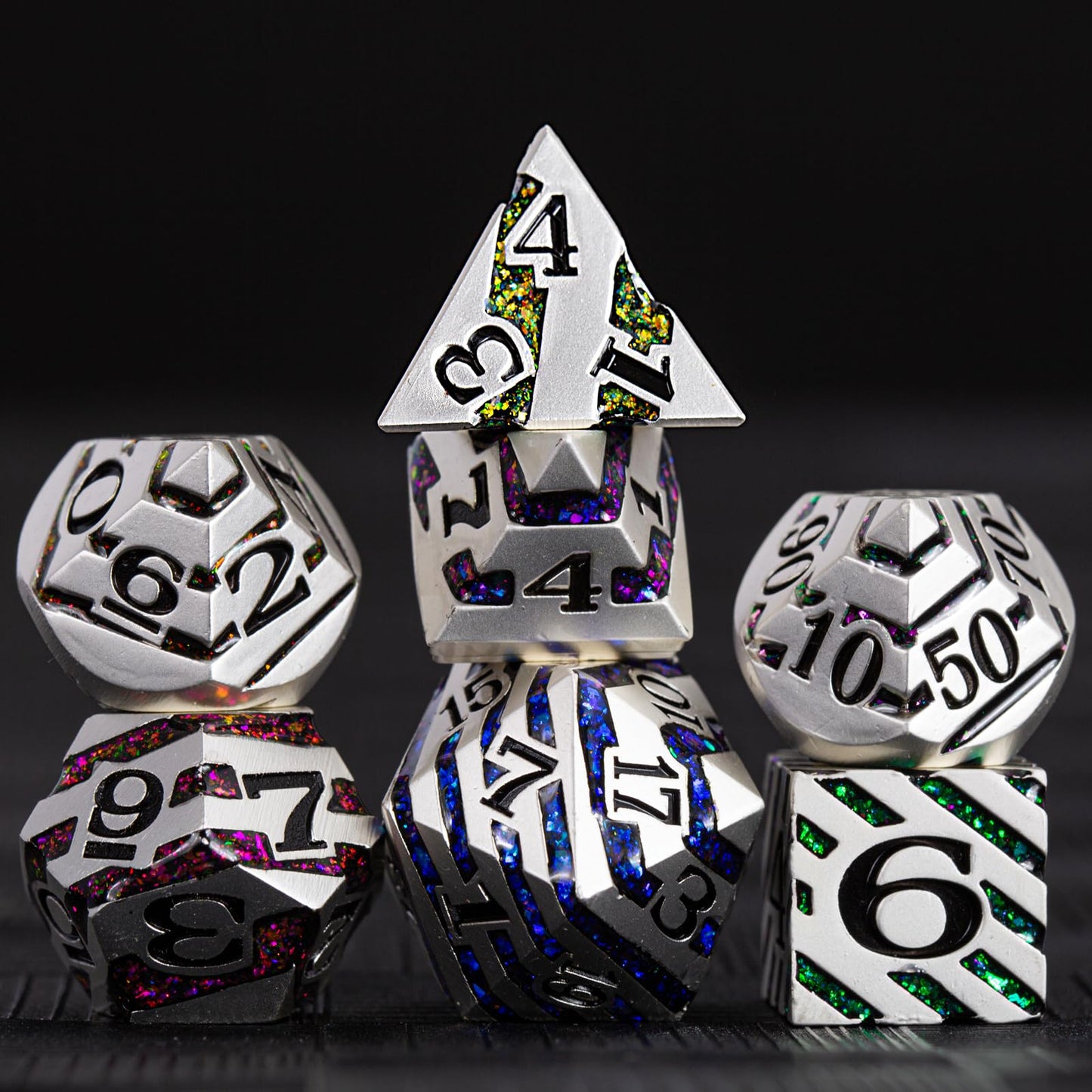Maywin Luxury Inlay Metal Dice Set, Heavy Zinc Alloy Dice with Decorative Inlay for DND & RPG Games