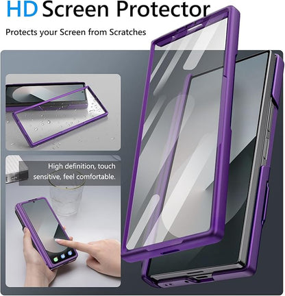 Vihibii for Samsung Galaxy Z Fold 6 Case with S Pen Holder & Card Holder & Slide Camera Cover & Screen Protector & Hinge Protection, Heavy Duty Rugged Wallet Case for Galaxy Z Fold 6, Dark Purple
