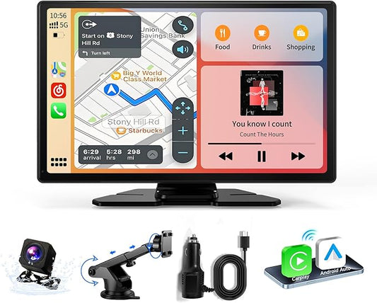 Carplay Screen for Car, 9" Android Auto Screen Compatible with A-pple Carplay, Portable Wireless Car Stereo Audio Receivers with Backup Camera, MirrorLink, Siri, BT, AUX, Navigation for All Vehicles