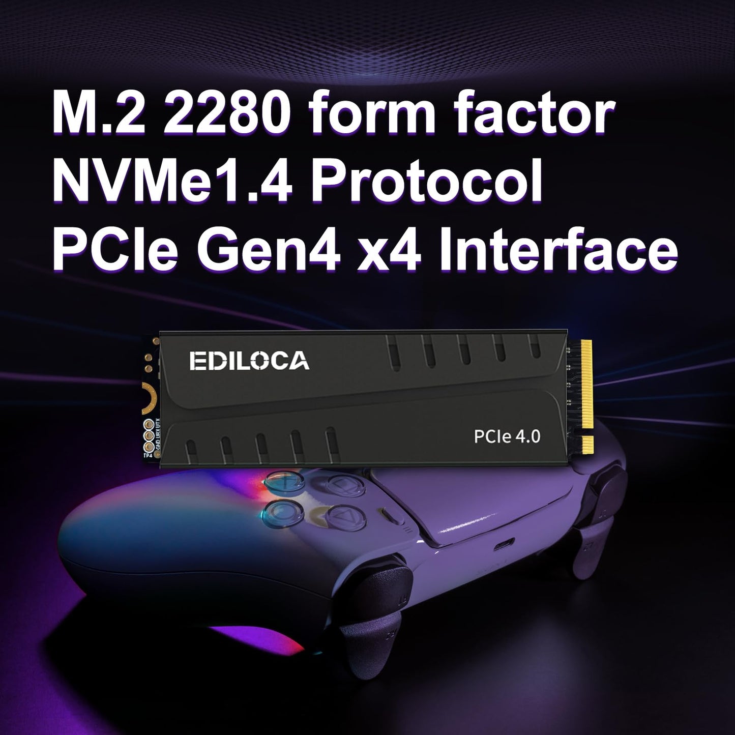 Ediloca 4TB PS5 SSD with Heatsink PCIe Gen4 NVMe M.2 Gaming SSD, 7400MB/s Read, 4GB DRAM Cache, 3D TLC | Internal Solid State Drive Compatible with PS5 & PC(EN855)