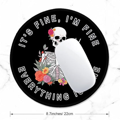 ITNRSIIET Round Mouse Pad with Stitched Edge Premium-Textured Waterproof Non-Slip Rubber Base Desktop Protection Mat Diameter 8.7 inches, Flower Skull