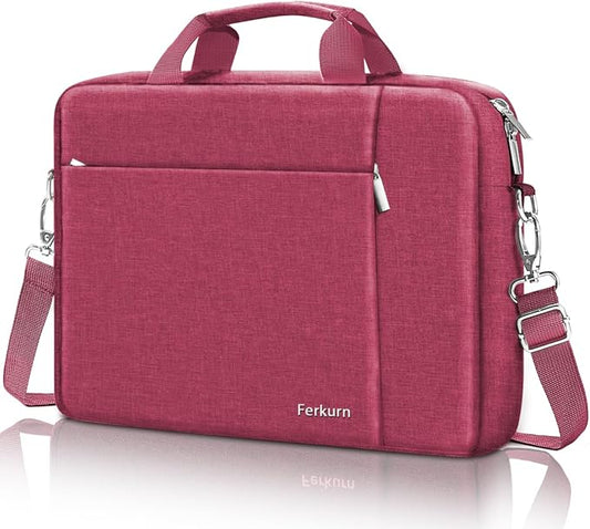 Ferkurn Laptop Bag Case for Women Men Computer Bag Compatible with HP Envy Pavilion Omen/LG Gram/MSI/Dell Inspiron XPS/Lenovo/Acer, Shoulder Strap Carrying Messenger Briefcase, Red, 17 17.3 Inch