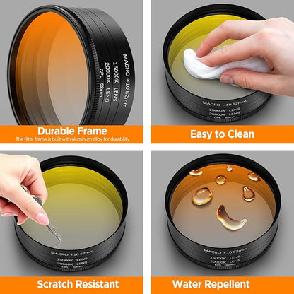 52MM Coral Reef and Reef Tank Filter Kit for Phone, CPL Polarizing+20,000k Yellow+15,000k Orange+10x Macro, Clip, Saltwater Aquarium Lens Compatible with iPhone16 15 Pro Max Samsung Moto Google TCL