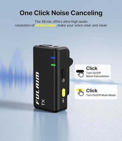FULAIM X6 Wireless Lavalier Microphones with 4 Transmitter for iPhone, iPad, Android, Camera, Lapel Mic with 48KHz 24Bit, Noise Cancellation for Video Recording, Vlog, YouTube, TikTok