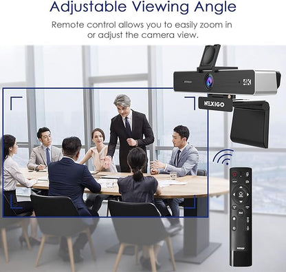 Zoom Certified, NexiGo N950P (Gen 2) 4K Zoomable Webcam, RF Remote, Sony_Starvis Sensor, 5X Digital Zoom, Pro Web Camera with Dual Stereo Mics, for Zoom Skype Teams Twitch