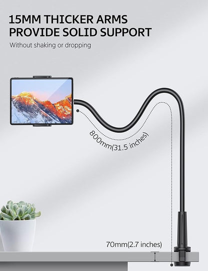 SHAWE Gooseneck Tablet Holder Phone Stand, Flexible Tablet Mount for Bed, 360 Adjustable Lazy Arm Holder Clamp Mount for iPad Air Pro mini, Samsung Galaxy Tabs, iPhone, Switch, 4.0~10.5" (Black)