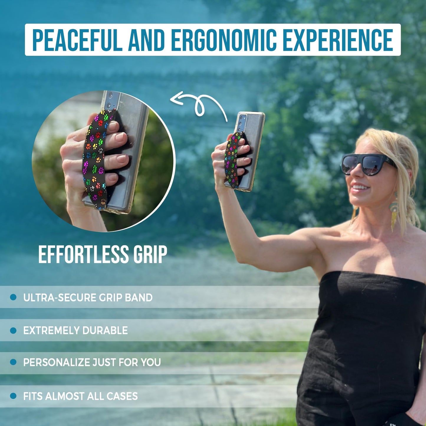 Switchbands Animal Phone Grip Strap 2 Pack – Reversible Elastic Strap, Adhesive-Free, Ergonomic Hand Support, Drop Protection, Wireless Charging Compatible, Universal – Leopard & Pink Tie dye