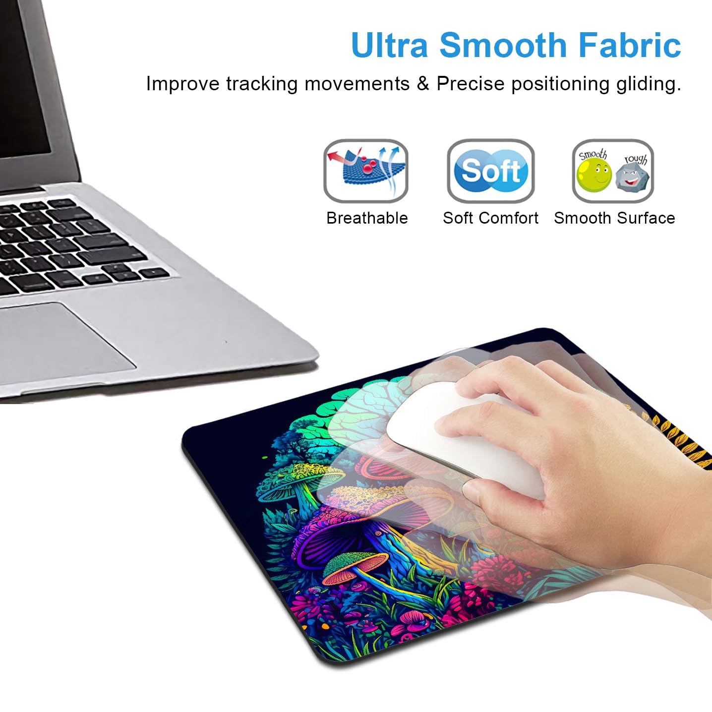 IMAYONDIA Psychedelic Mushrooms Mouse Pad, Colorfull Gaming Mouse Pad, Magical Forest Mousepad, Non-Slip Rubber Base Computer Mice Pad for School Home Office, 9.5 x 7.9 Inch, Aesthetic Modern Art