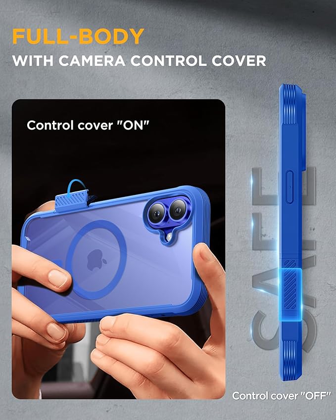 Miracase for iPhone 16 Case 6.1'', [Bubble Free] Full-Body Bumper Phone case with Built-in Full Glass Screen &Lens Protector,No Gap,Compatible with MagSafe,Drop Proof 16 Cover,Blue