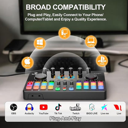Podcast Equipment Bundle for 2 with Dual XLR-3.5 Condenser Micophones with Mic Pop Filters Audio Equipment for Live Streaming/ Recording, Online Gaming for Phone/ Laptop/ PC Audio Interface M100