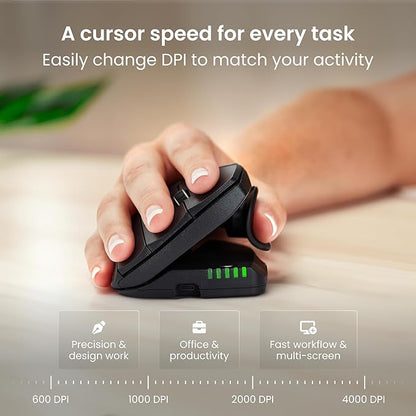 Contour Unimouse Ergonomic Vertical Mouse – Adjustable 35°-70° Angle, Customizable Thumb Rest, Rechargeable Battery with Long Life, 6 Programmable Buttons, Ideal for All Day Comfort and Pain Relief 