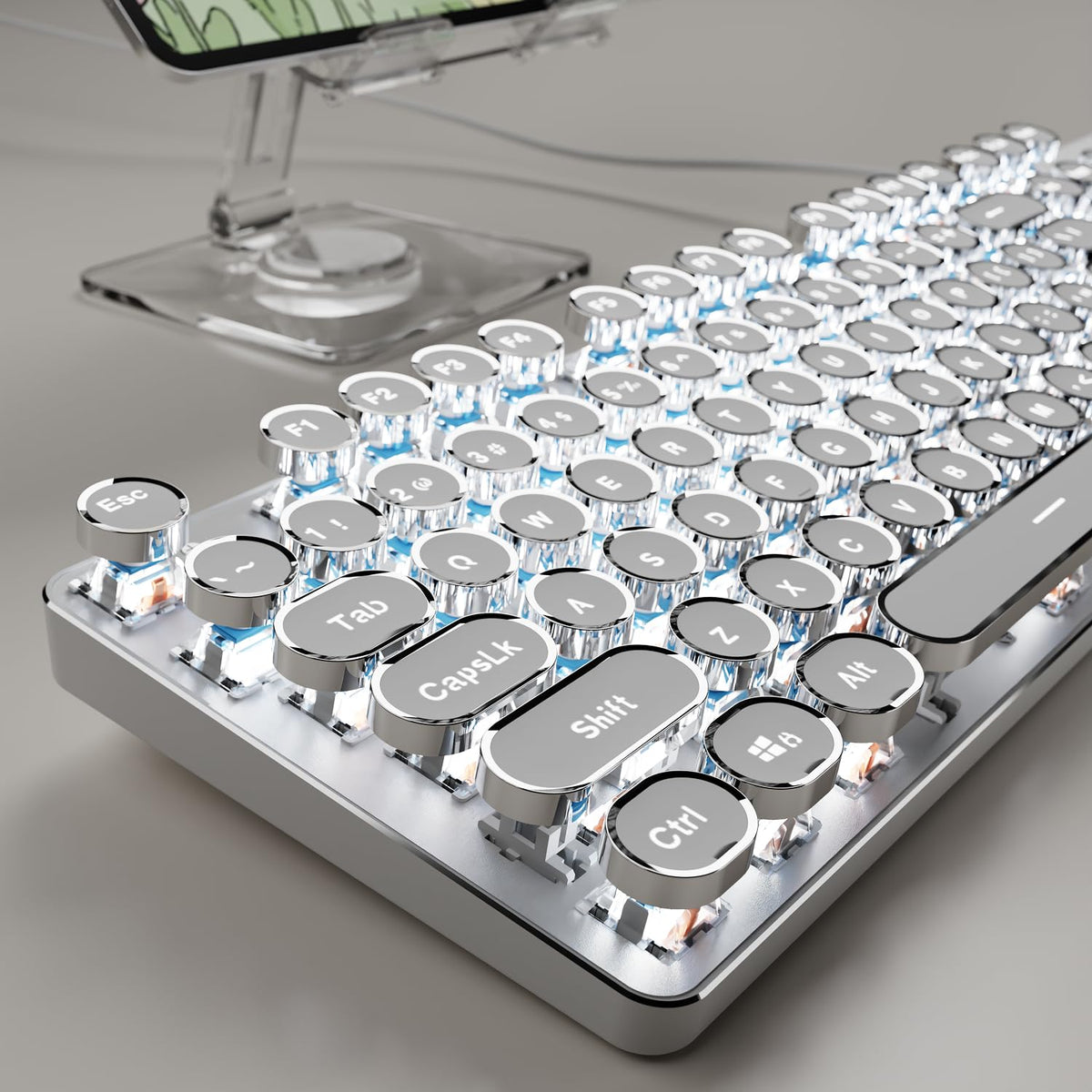 Wired Typewriter Style Mechanical Gaming Keyboard with White Backlit-Black