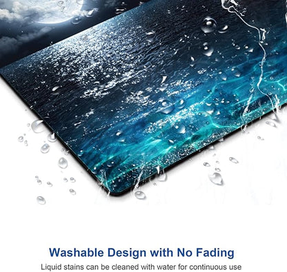 Hokafenle Mouse Pad, Blue Ccean Moon Mouse Pad, Premium-Textured Mousepad Square Waterproof Mouse Mat Non-Slip Rubber Base Mouse Pads for Wireless Mouse Office Laptop