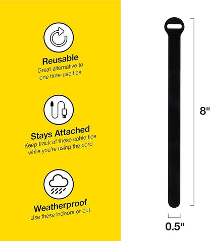 Self-Gripping Cable Ties by Wrap-It Storage, Multi-Color, 8 Inch Straps (30-pack) – Reusable Hook and Loop Cord Organizer Cable Ties for Cord Management and Desk or Office Organization