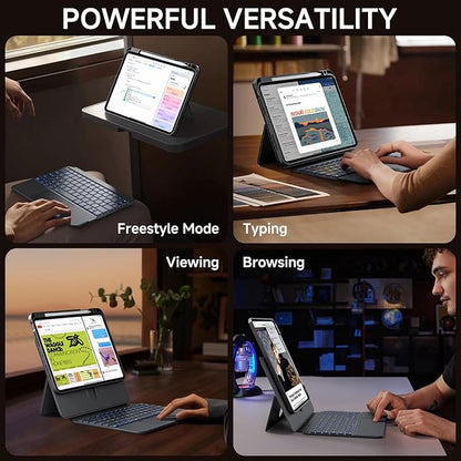 ONLY fit for 2024 M4 iPad Pro 11 inch Case with Keyboard Detachable Magic Keyboard Trackpad, 360 Rotating Cover with Pencil Holder Multi Angle Stand, 12 Shortcut Key, 7 Color Backlit, Black