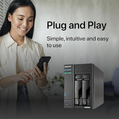 Asustor Lockerstor 2 Gen2 AS6702T - 2 Bay NAS, Quad-Core 2.0 GHz CPU, 4x M.2 NVMe slots (PCIe 3.0), Dual 2.5GbE, 4GB DDR4 RAM, Network Attached Storage (Diskless)