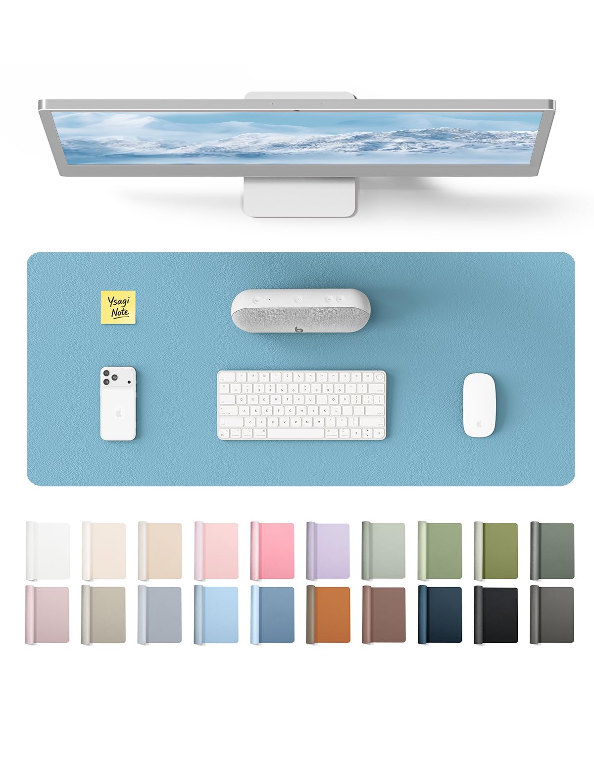 YSAGi Large Extended PU Leather Desk Pad Protector – Non-Slip Waterproof Desk Mat for Office & Home, Easy Clean Mouse Pad & Laptop Writing Blotter 35.4"x17" Black — 23.6" x 13.8"