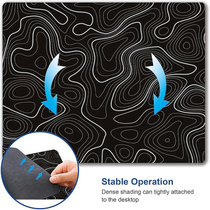 Topographic Contour Map Mouse Pad, Black Minimalist Mouse Mat Waterproof Non-Slip Rubber Base MousePads for Office Laptop Computer Desk