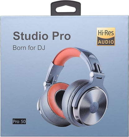 OneOdio Hi-Res Over Ear Headphones for Studio Monitoring and Mixing, Sound Isolation, Protein Leather Earcups, 50mm Driver Unit, Wired Headphones for AMP Guitar Keyboard (Pro-50 Metallic Blue)
