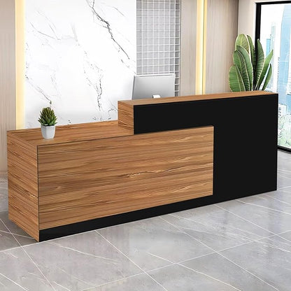 Reception Desk with Counter Modern Checkout Counter with Lockable Drawer Keyboard Tray Receptionist Desk for Office Salon Reception Table A Left 79inch/200cm