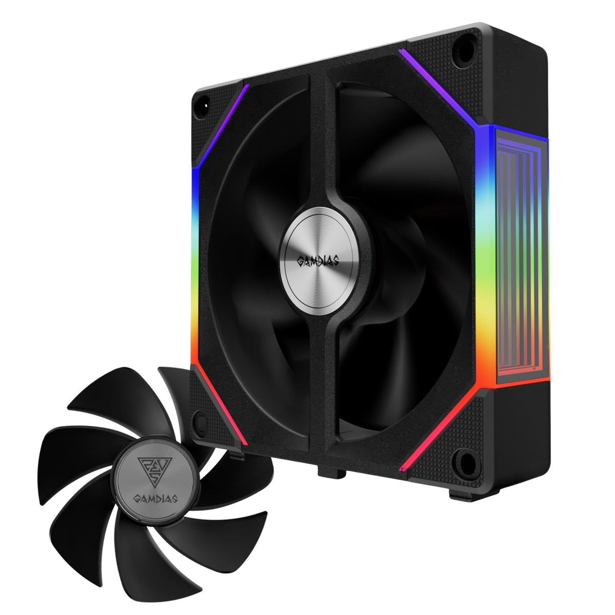 GAMDIAS AEOLUS P2-1203 120mm ARGB PWM Fan (3 Pack, no Hub), Include Reverse Fan Blade x3 & Controller, ARGB Sync, Easy Installation & Cabless Daisy-Chain Design, Silent Operation, Up to 2400RPM, White