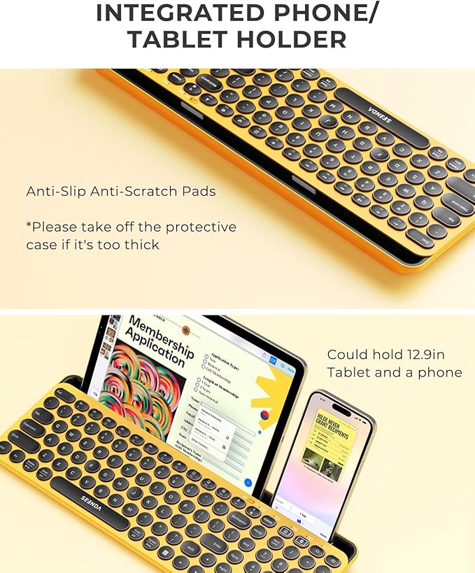seenda Bluetooth Keyboard and Mouse for iPad, CTU-301 Multi-Device Bluetooth + 2.4G Wireless Keyboard Mouse with Tablet Holder for MacBook/Windows Computer, iOS/Andriod Tablet Phone, Yellow