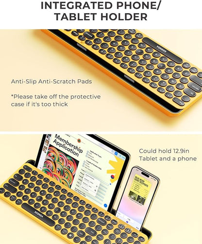 seenda Bluetooth Keyboard and Mouse for iPad, CTU-301 Multi-Device Bluetooth + 2.4G Wireless Keyboard Mouse with Tablet Holder for MacBook/Windows Computer, iOS/Andriod Tablet Phone, Yellow