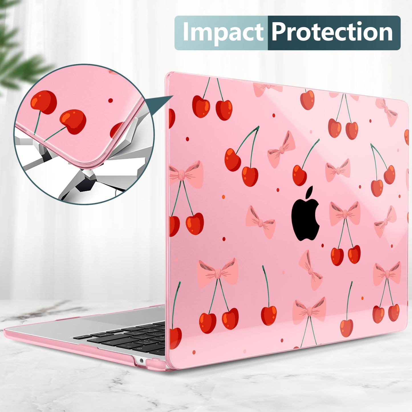 TWOLSKOO for MacBook Air 13 inch Case M5 2026 M4 2025 M3 M2 2024-2022 A3449 A3240 A3113 A2681, Plastic Hard Shell & Keyboard Cover & Type C for MacBook Air 13.6 inch Case, Cute Cherry