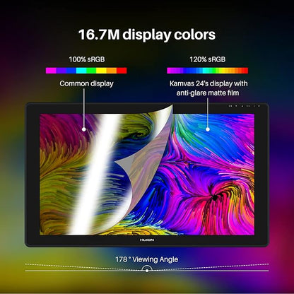HUION Kamvas 24 QHD Drawing Tablet with Screen, 2.5K Graphics Art Tablet, 23.8inch Drawing Monitor USB-C Connection for Artist, Work with Mac, Windows, Linux, Android