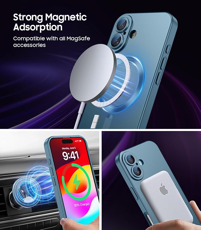 Magnetic for iPhone 16 Plus Case [Compatible with MagSafe][Built-in Camera Lens Protector] Slim Soft Silicone Bumper Shockproof Metallic Luster Phone Case (Green)