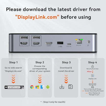 TobenONE DisplayLink Docking Station 3 Monitors with 3 HDMI(4K@60Hz), USB C Docking Station with 120W Charger, for MacBook Pro/Air, Thunderbolt 4/3, USB-C Windows(2 DP, 6 USB, Ethernet, SD/Micro SD)