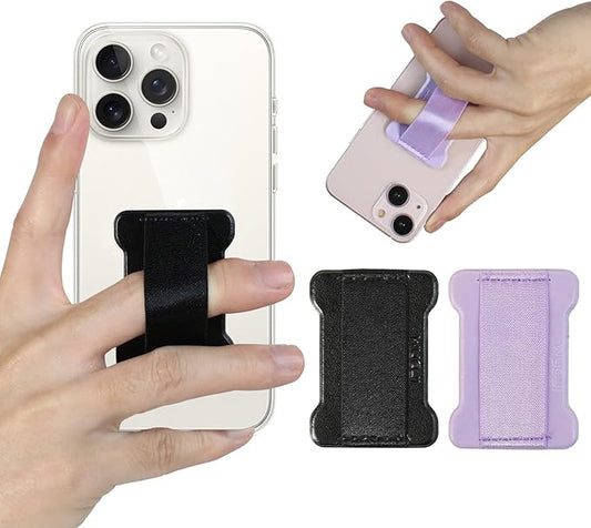 WUOJI Universal Phone Grip for Smartphones - Phone Holder for Hand for Back of Phone - Wireless Charging Compatible (Black Purple) 2PC