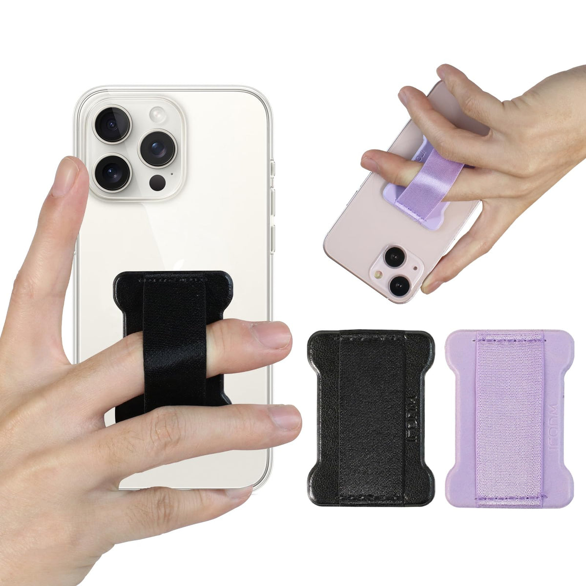 WOJI Cell Phone Finger Grip Strap Holder for Hand, Phone Strap, Phone Holder for Hand - Small, New Slim Finger Loop Selfie Grip Compatible with Most Smartphones (Black) - 2Pack