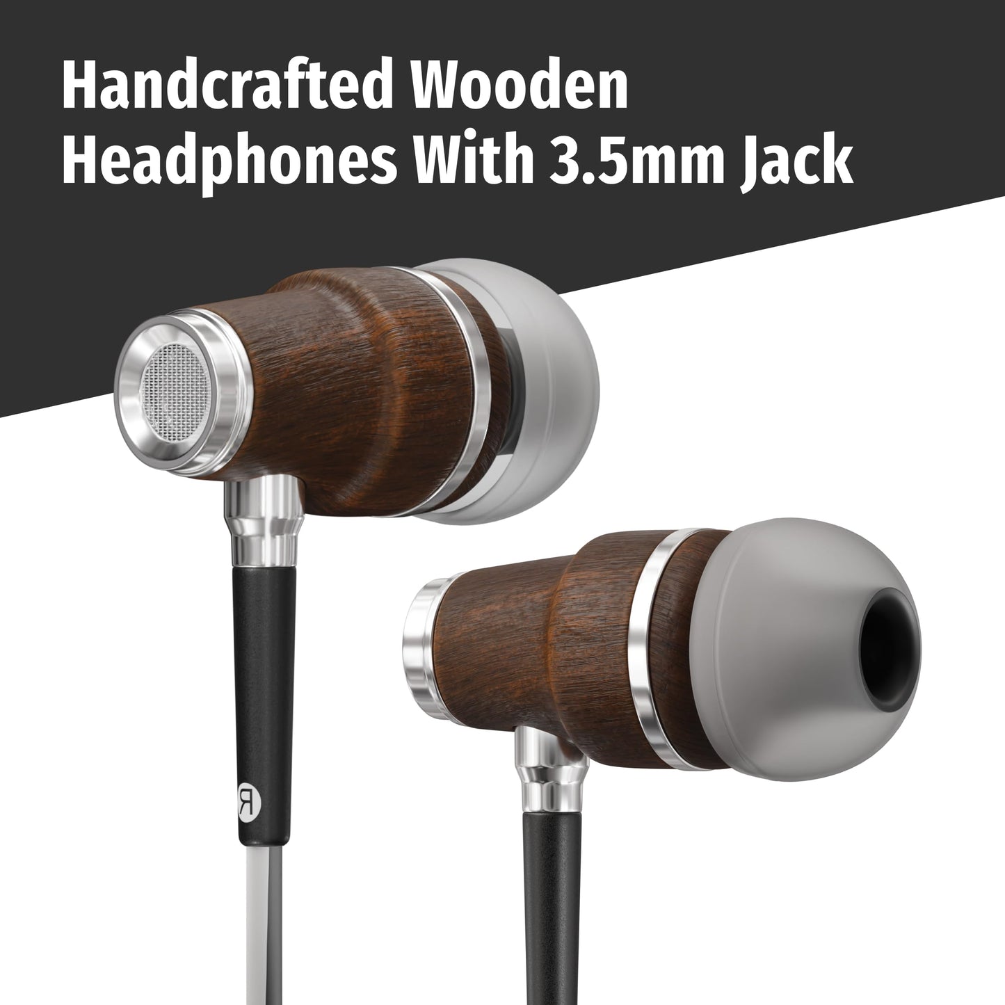 Symphonized Wired Earbuds 3.5mm Jack – Wooden Earphones with Mic & Volume Control, Plug In Ear Headphones Wire, Corded Ear Buds Wired Earbuds with Microphone for Computer, Laptop & Phone with Aux Cord