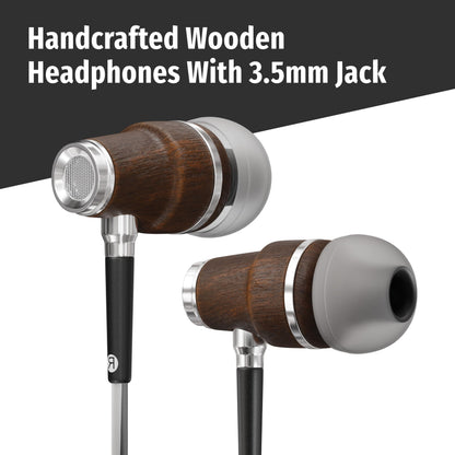 Symphonized Wired Earbuds 3.5mm Jack – Wooden Earphones with Mic & Volume Control, Plug In Ear Headphones Wire, Corded Ear Buds Wired Earbuds with Microphone for Computer, Laptop & Phone with Aux Cord