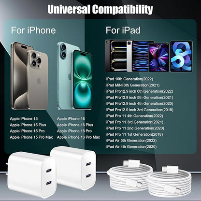 iPhone 16 15 Charger Fast Charging,6FT Woven USB C Charger Fast Charging Cord,2Pack Dual Port USB C Chargers Block,Double Type C Chargers for iPhone 16 Pro Max/16 Pro/16/16e,15 ProMax/15 Plus,iPad Pro