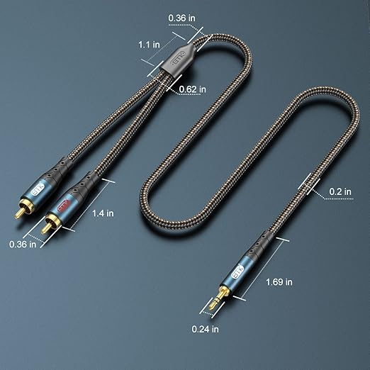 EMK 3.5mm to 2RCA Cable 24K Gold-Plated Nylon Braided RCA to Auxiliary Stereo Audio Headphone Male to Male 1/8 to RCA Cord for Tablet,Subwoofer,Home Theater,DVD Speaker,MP3/MP4,Player 6.6ft/2m