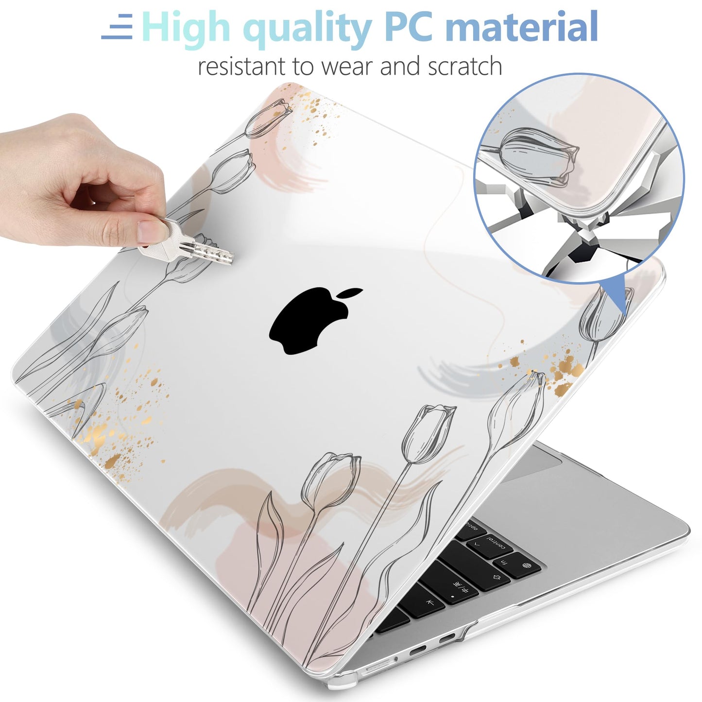 MEEgoodo Case for M5/M4/M3/M2 MacBook Air 13 inch 2026 2025 2024 2022, Fit Model A3449/A3240/A3113/A2681, Case Compatible with MacBook Air 13.6-inch, Engraving Hand Drawn Floral