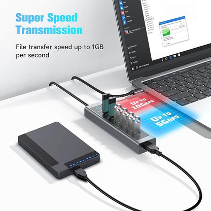 RSHTECH 7-Port USB C Hub Splitter 10Gbps with 3 USB-3.2 (2C + 1A), 4 USB-3.0 Ports and 2ft Long Cable, Aluminum USB-C Hub Multiport Adapters for Laptop and More, RSH-T17C