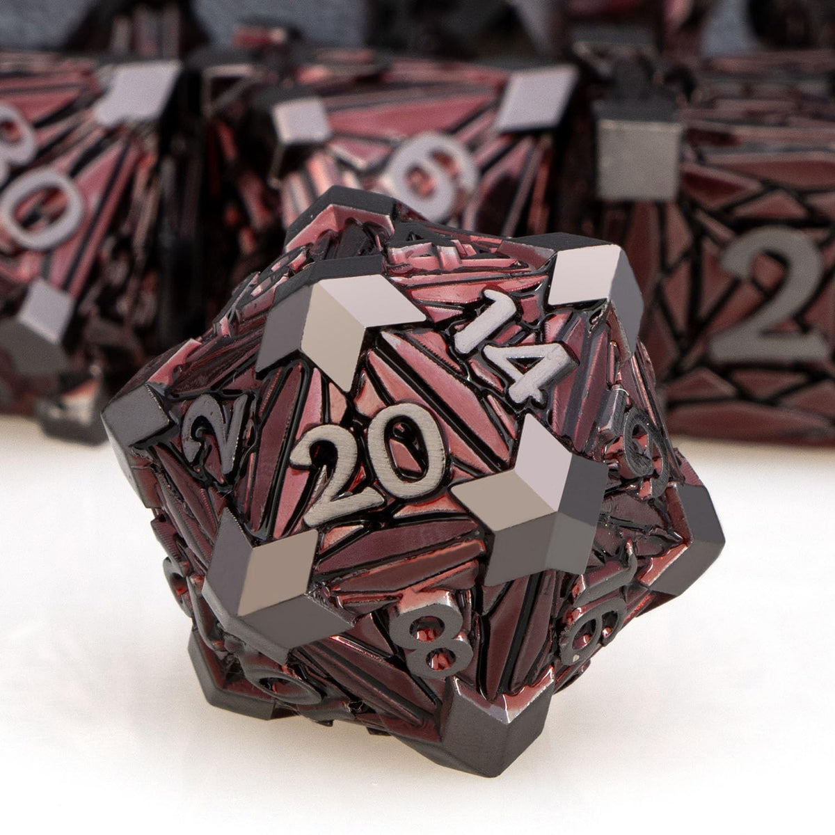 ORIFANTOU 7PCS Metal DND Dice Set with Box, Debris RPG Blue D and D Dice for use with D&D Tabletop Games Role Playing Game Polyhedral Dice Set D20 D12 D10 D8 D6 D4