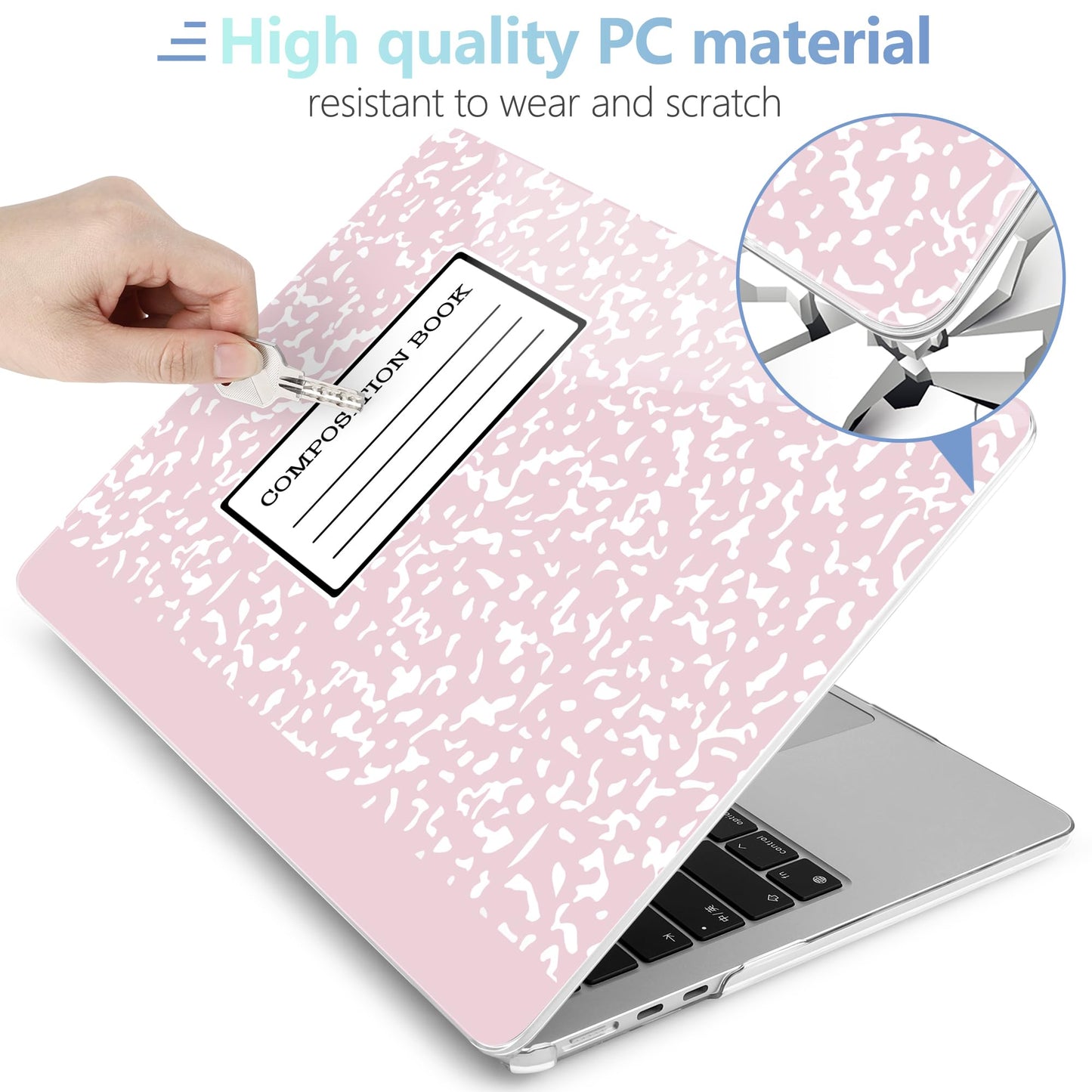 MEEgoodo Case for M5/M4/M3/M2 MacBook Air 13 inch Case 2026 2025 2024 2022, Fit Model A3449/A3240/A3113/A2681, Laptop Hard Shell Compatible with MacBook Air 13.6-inch, Pink Composition Book