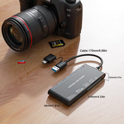 xD-Picture Card Reader USB 3.0, Memory Card Reader for xD/CF/MS/SD/TF Card - 7-in-1 Card Reader/Adapter for Windows, Mac, iOS, Android(USB-A + USB-C)